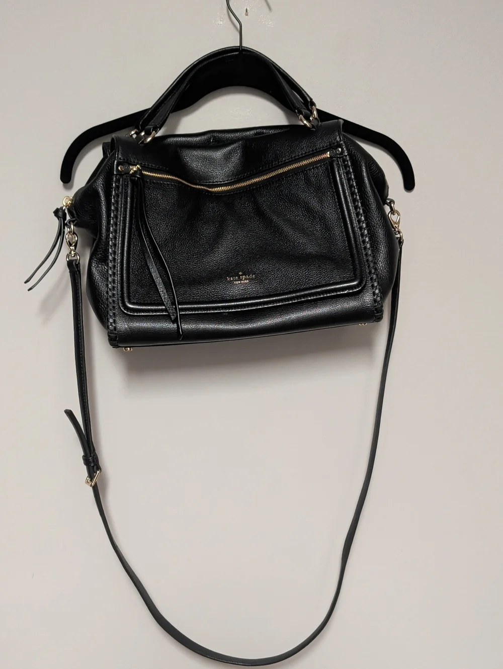 kate spade Black Pebbled Leather Satchel with Gold Hardware